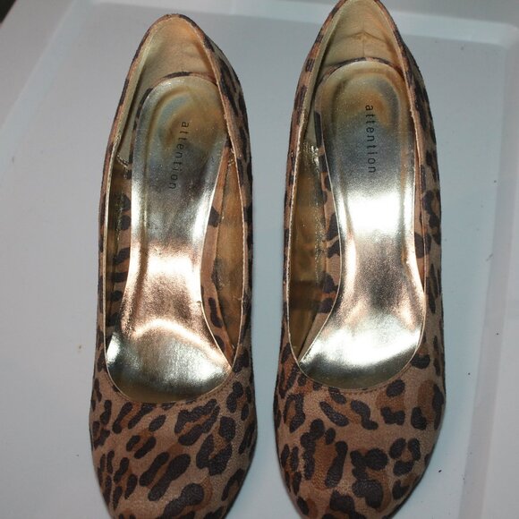 Women's High Heel Size 8.5 Cheetah Animal Print Brown Attention Brand *SA - Picture 6 of 7